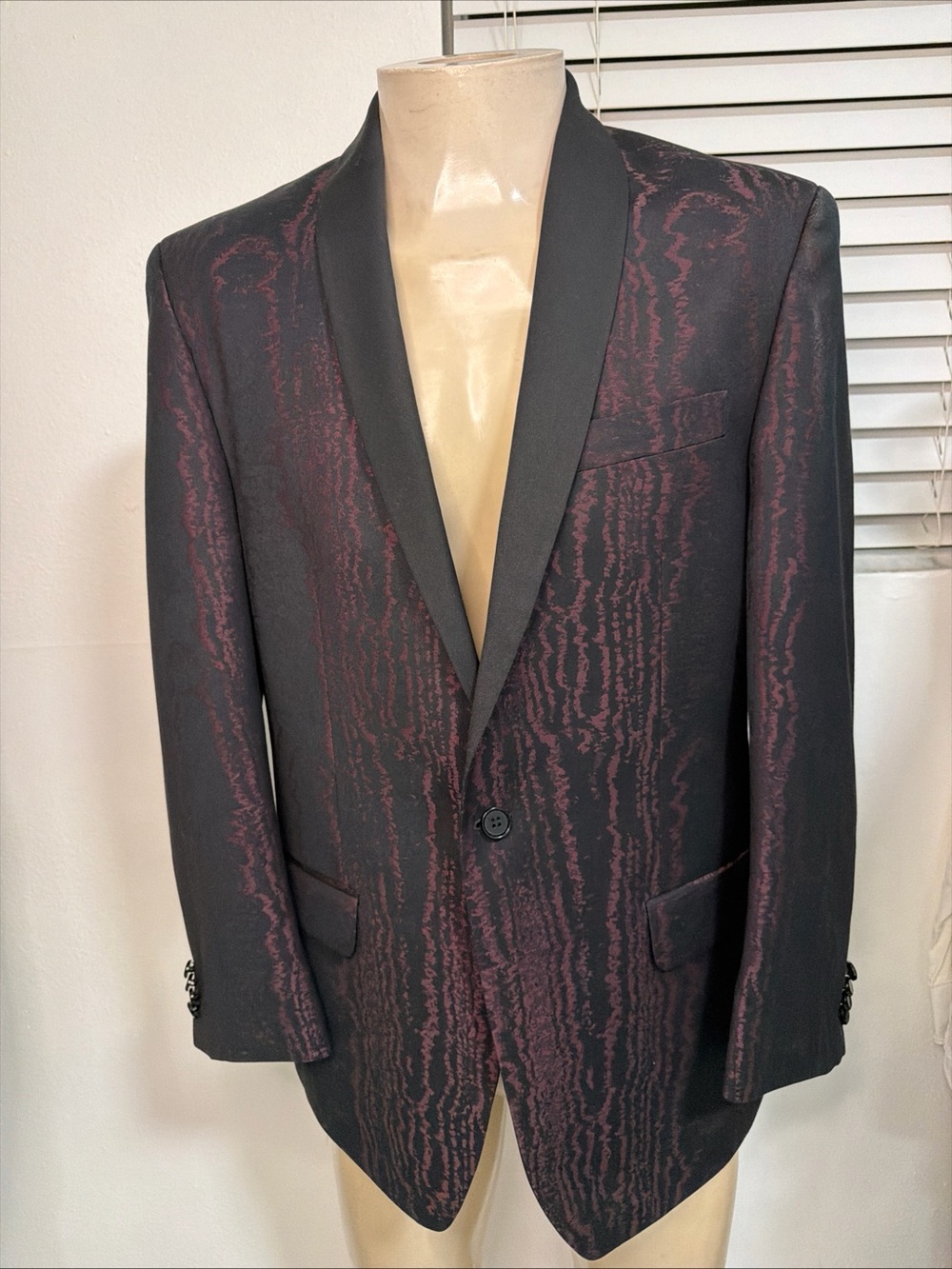Sean John Mens Exotic Print Tuxedo Suit Jacket Black Purple 40 Regular